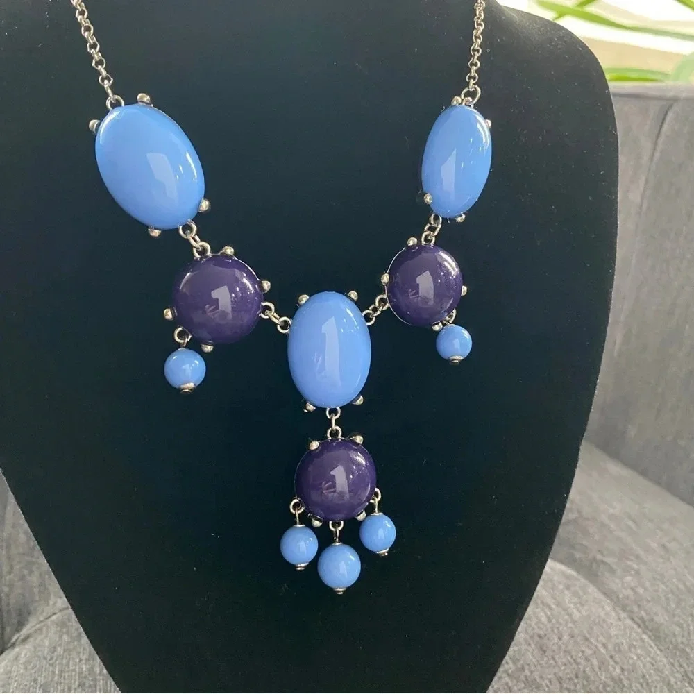 Indigo Blue and Purple Vintage Bib Statement Necklace 10”